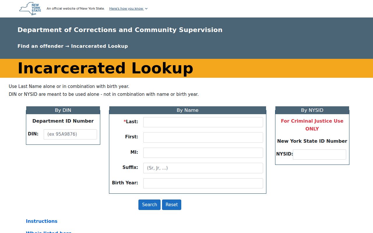 Chemung County arrest and state custody search through DOCCS Incarcerated Lookup