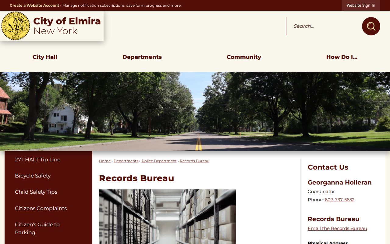 Chemung County arrest lookup through Elmira Police Records Bureau