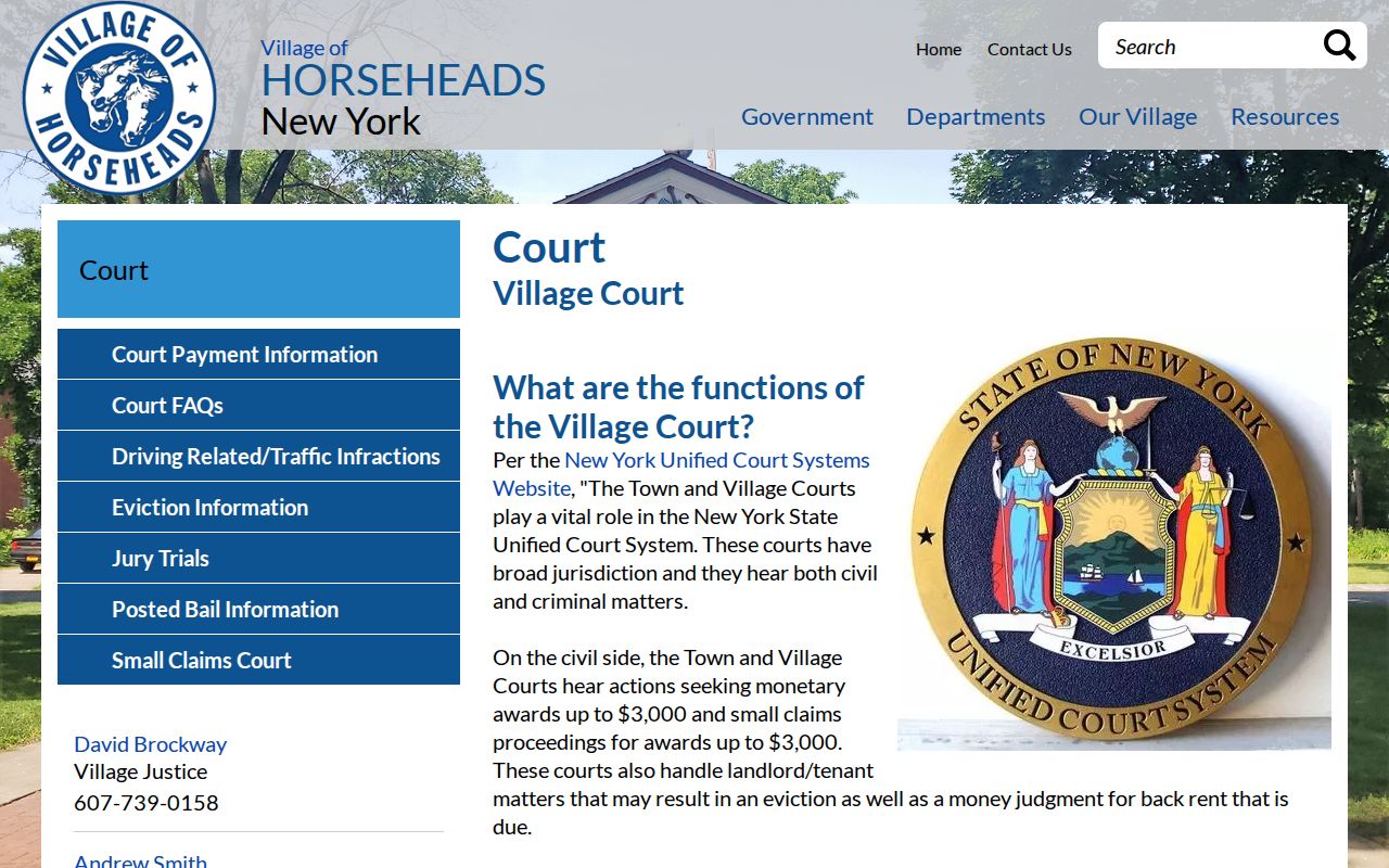 Chemung County criminal court case information for Horseheads Village Court