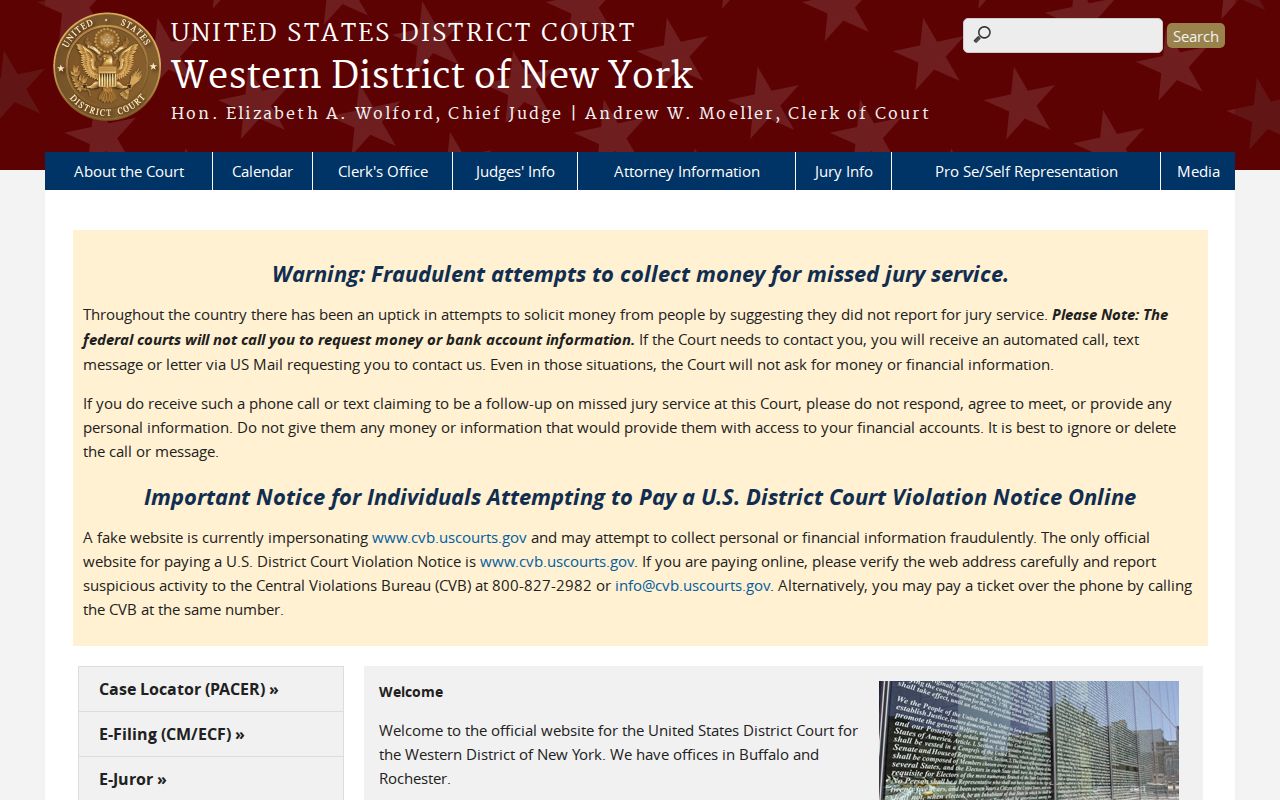 Chemung County criminal court case boundary with the federal Western District of New York