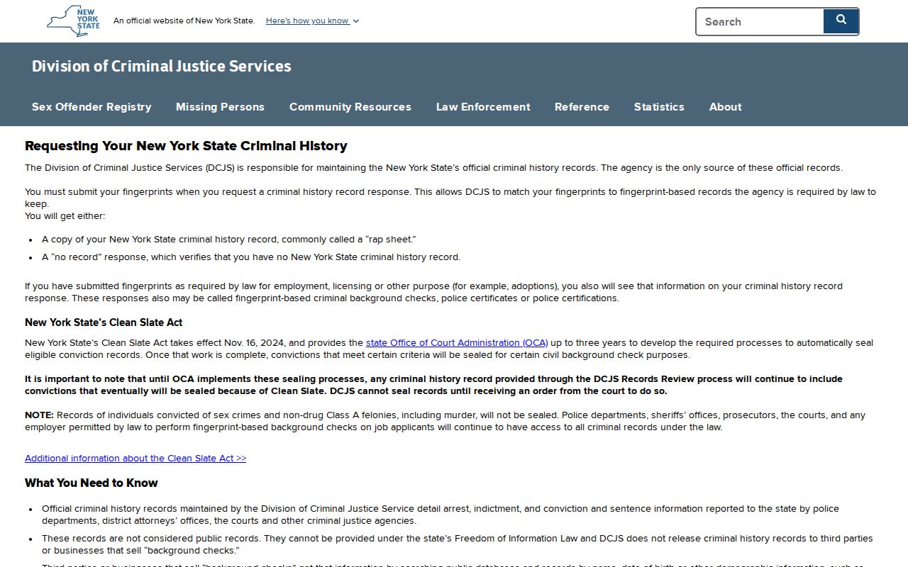 Chemung County criminal history DCJS Personal Record Review instructions