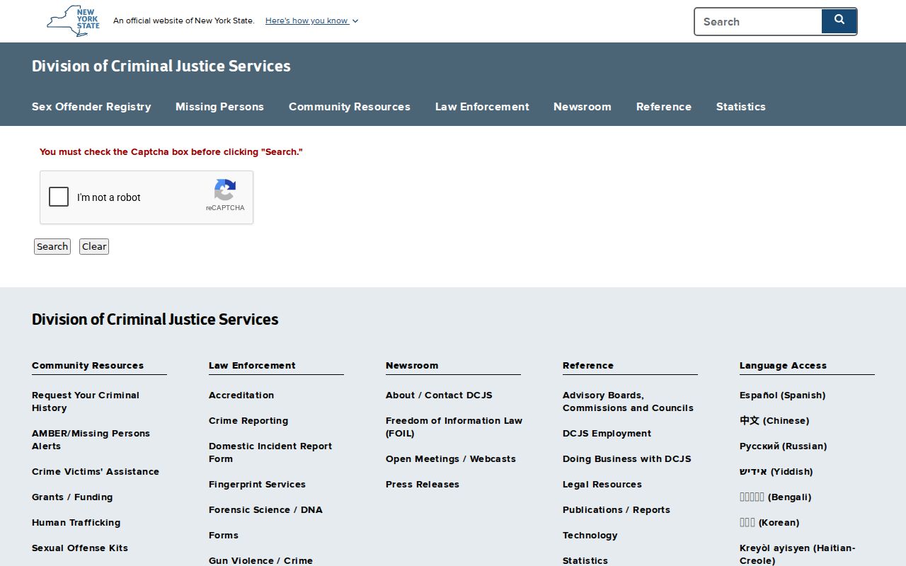 Chemung County sex offender registry profile field layout